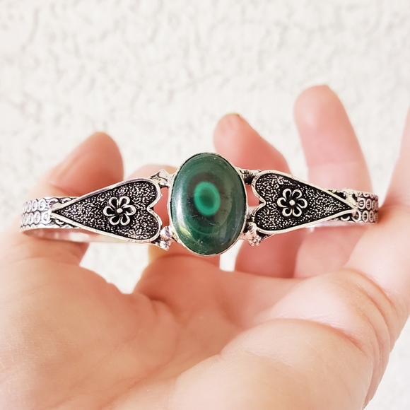 New Malachite 925 Silver Open Cuff Bracelet. - Picture 2 of 15